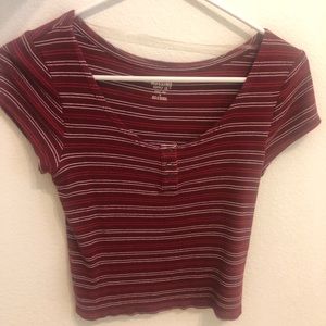 Short Sleeve Maroon Striped Shirt